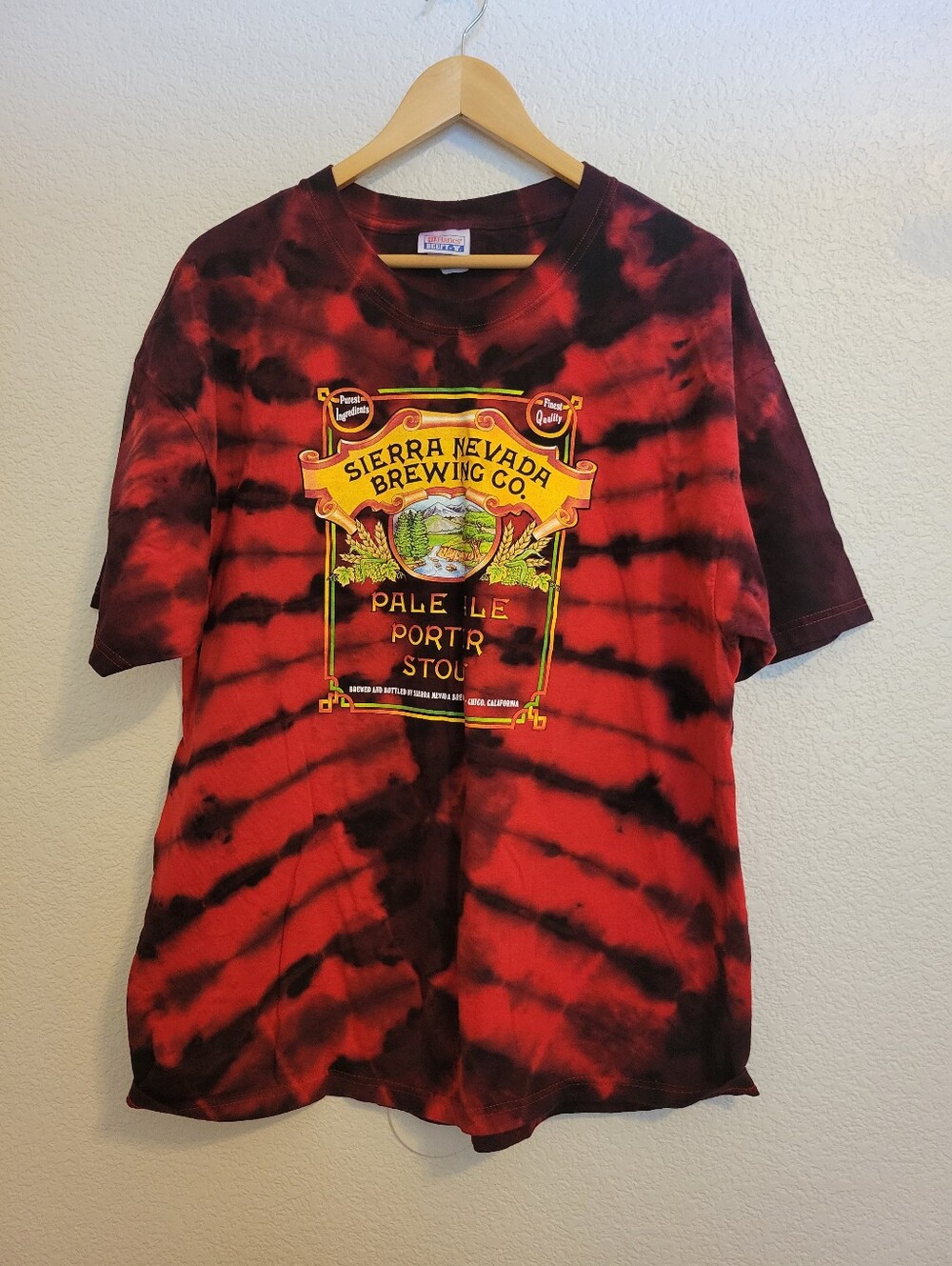 Hanes Beefy-T Tie-Dye Tee - Red & Black Sierra Nevada Beer Size Xl